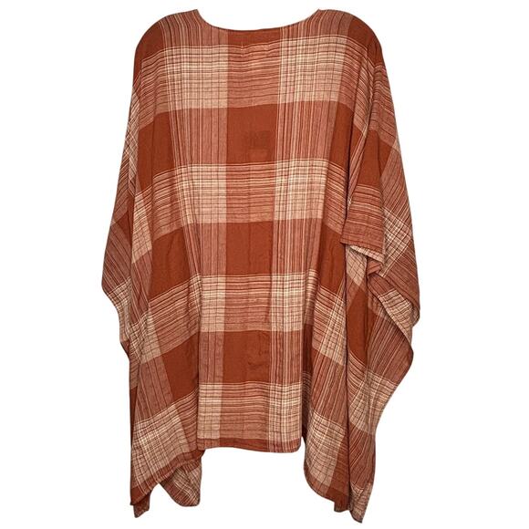 Universal Thread Open Front Orange Rust Plaid Fall Kimono Ruana New One Size - Picture 2 of 12